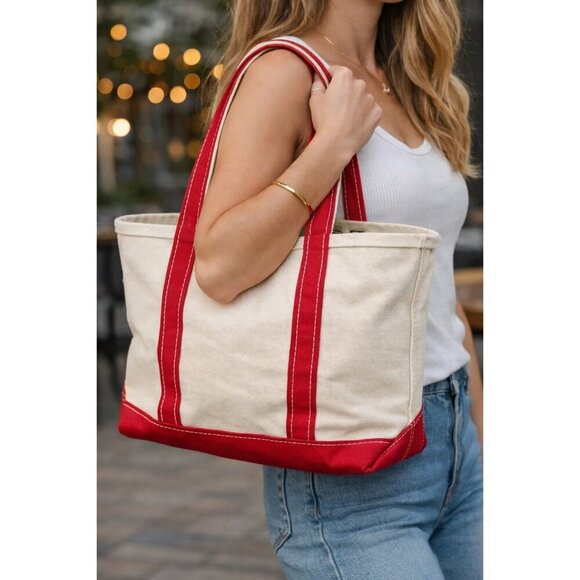 L.L. Bean Handbags - Vintage L.L.Bean Boat And Tote Canvas Bag Medium Red Trim Made In USA Classic